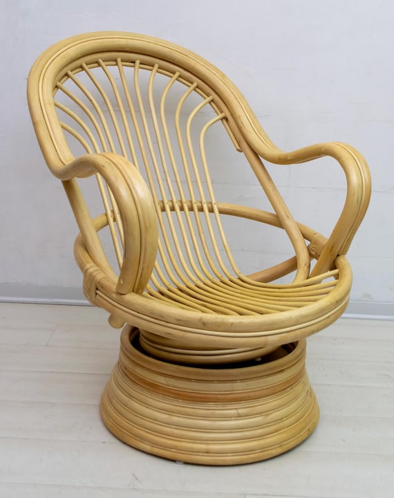Mid-Century Modern Swivel and Rocking Armchair Bamboo, 1970s