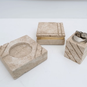 Smoking Set - Enzo Mari - Travertine marble and brass - 1970s