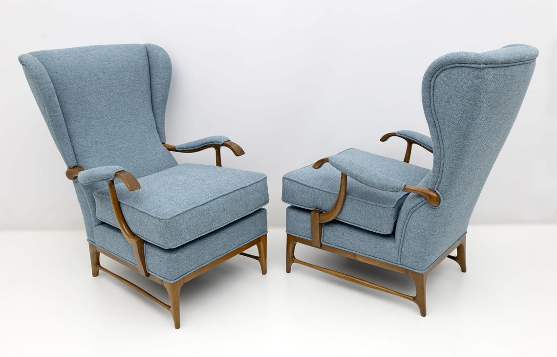 Pair of Paolo Buffa Mid-Century Modern Italian Bouclè Armchairs by Framar, 1950s, foto 2 de 5