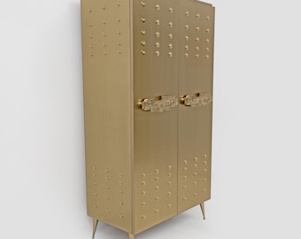 Italian Brass Bar Cabinet with Sculptural Cast Brass Handles