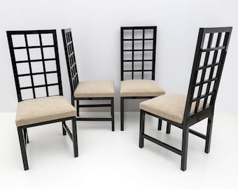 Four black lacquered high-back Mackintosh style chairs, 1979