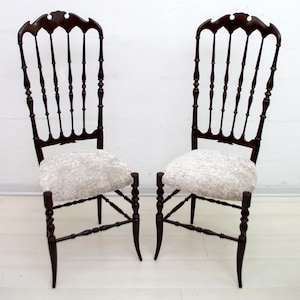 Pair of Gaetano Descalzi Midcentury Italian Chiavari High Back Chairs, 1950s