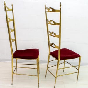 Pair of Mid-Century Modern Italian Brass High Back Chiavari Chairs, 1950s