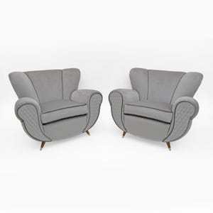 Attributed Guglielmo Ulrich Art Deco Italian Velvet Armchairs, 1940s, Pair