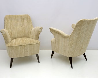 Pair of Nino Zoncada Mid Century Modern Chenille-Velvet By Cassina Poltrone 50s