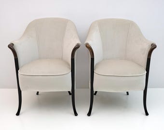 Paire de fauteuils italiens Giorgetti en velours "Progetti", années 1980