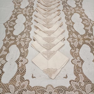 Antique Tablecloth - Burano Lace - with Napkins - Vintage, Made in Italy