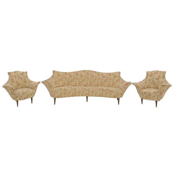 Mid-Century Modern Italian Sofa and Two Armchairs, Manta model, 1950s