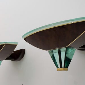 After Fontana Arte Pair of Modern Italian Glass and Brass Sconces, 1980s