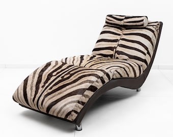 Italian Chaise Longue Cowhide with Zebra Pattern, 1980s
