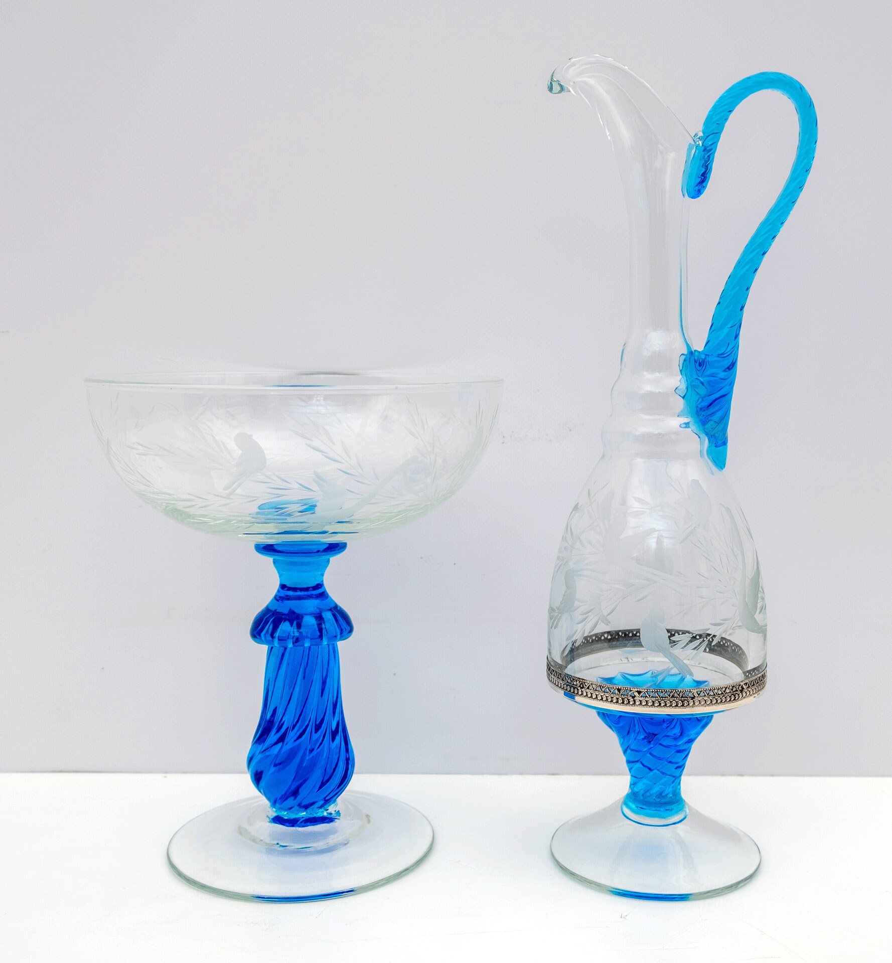 クリスタルとムラーノガラスの花瓶のペア - 800 シルバー - イタリア製