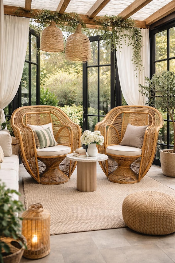 Pair of Mid-Century Modern Wicker Emmanuelle Armchairs from Kok Maison, 1970s