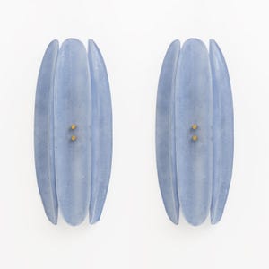 Pair of Fontana Arte Style Mid-century Modern Light Blue Murano Glass Sconces