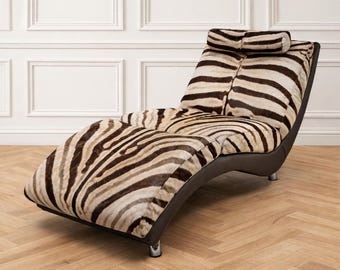 Italian Chaise Longue Cowhide with Zebra Pattern, 1980s