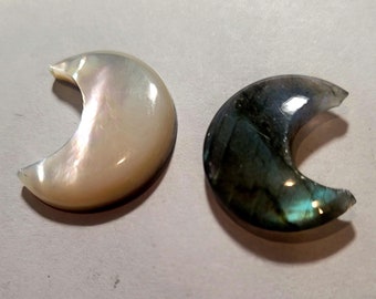 Gemstone Moon Carvings - Abalone and Labradorite