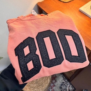 Boo Glitter Tee or Sweatshirt - Embroidered, Fall Pullover, Halloween Shirt, Spooky Season Apparel, Halloween Sweatshirt