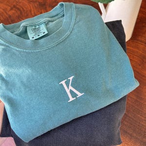 Initial Embroidered Comfort Colors T-Shirt, Personalized Gifts for Her, Monogram Shirt, Bridesmaid Gifts, Dainty Embroidery, Simplistic Tee