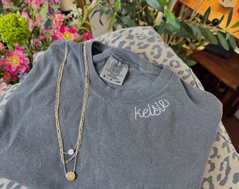 Embroidered Name on Collar Comfort Colors T-Shirt, Embroidery, Personalized, Monogram, Bridesmaid Gifts, Custom T-Shirts, Embroidered, Gift
