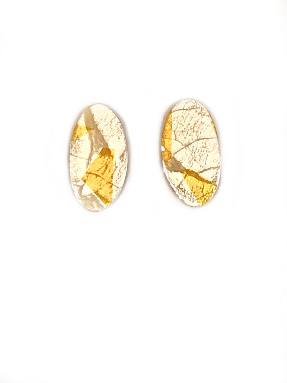 Silver & Gold Oval Stud Earrings