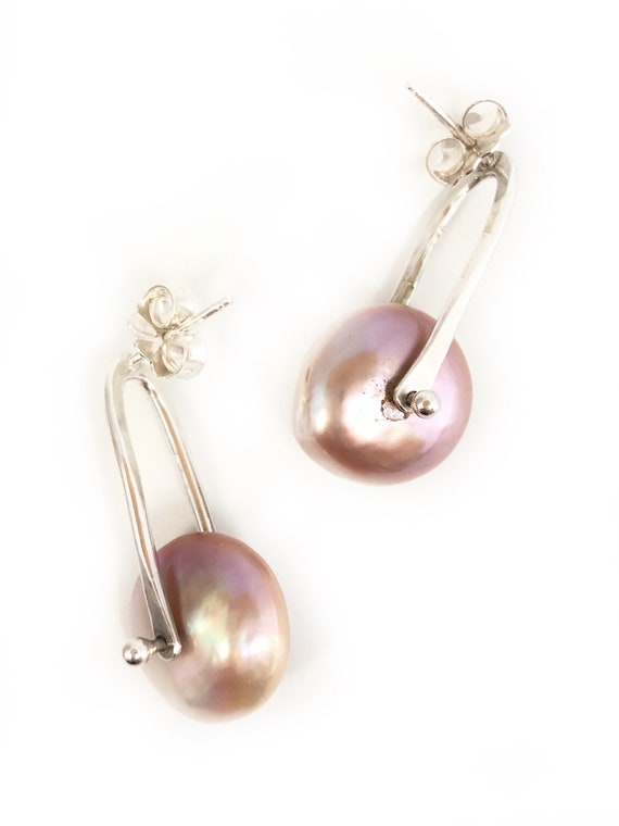 Argentium Silver and Pearl Stud Earrings