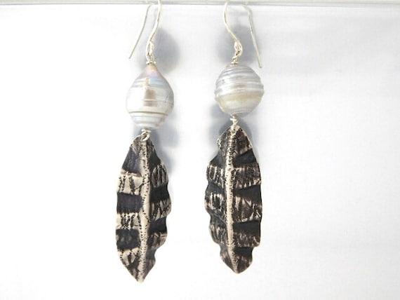 Silver & Pearl Wavy Dangle Earrings