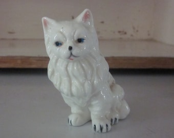 Ceramic white angora cat figurine white fluffy cat collectible cat mom cat dad cat collection