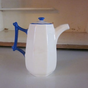 Vintage Regal Pottery Teapot: Cobridge, Blue Trim, Hexagon Shape