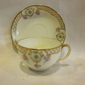 Nippon teacup and saucer vintage Nippon floral and gilt cup and saucer Nippon Japan