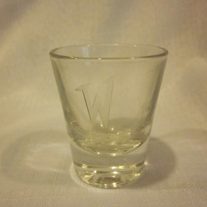 Vintage etched &quot;W&quot; shot glass vintage shot glass initial initialized shot glass vintage bar barware