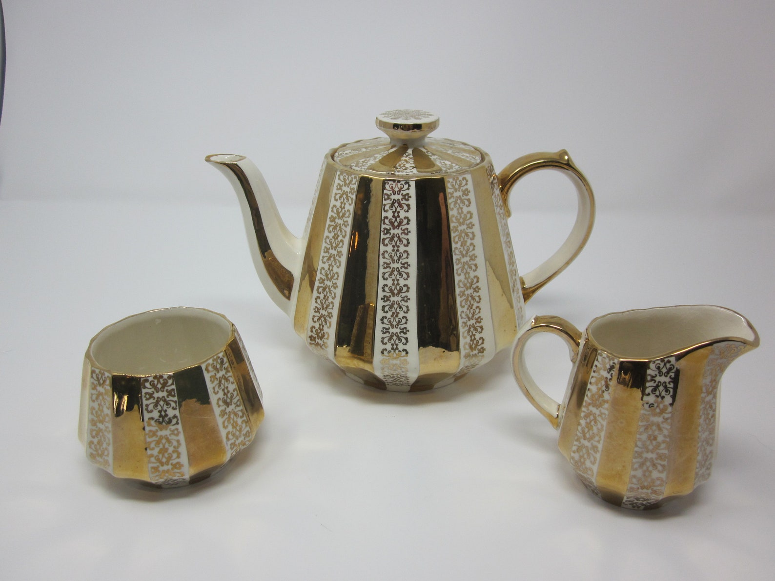 Sadler Tea Set Gold and White Sadler Teapot Creamer Open Etsy