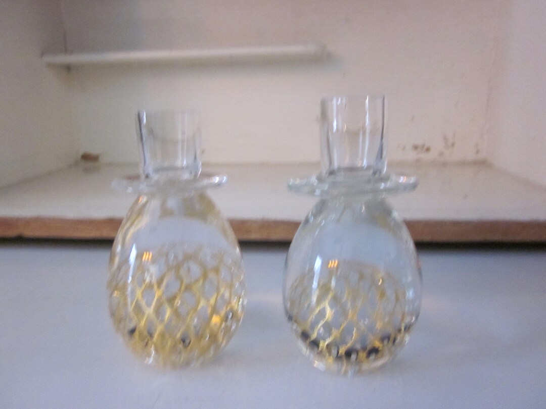 Bubble Glass Candle Holders Set 2 Clear Glass Gold Lace Bubble Etsy