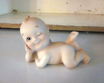 Lefton Kewpie Doll Figurine: Winking Bisque Porcelain Baby