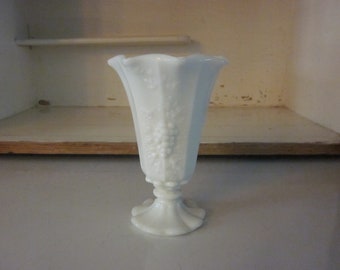 Vintage Milk Glass Grape Vase, Fluted Ruffle Rim