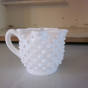 Milk glass hobnail creamer ruffle edge milk glass creamer fluted rim vintage glass 1950s 1960s