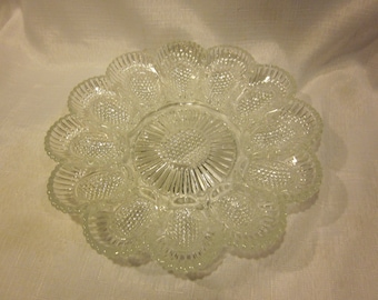 Pressed glass deviled egg plate vintage clear glass deviled egg platter
