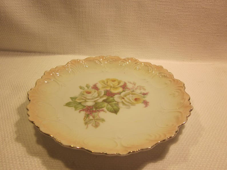 Handpainted vintage German china plate white roses scalloping Etsy