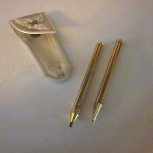 Small pen and pencil set with case goldtone pen pencil pearl tone tip both empty ladies desk decor purse sized set