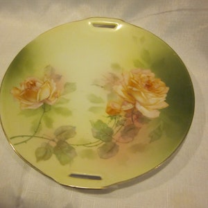 RS Germany dual handled cake plate RS Germany vintage plate peach pink roses handpainted shabby chic