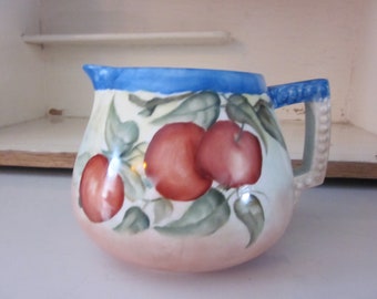 Hohenberg Ware Bavaria hand painted pitcher signed by artist apples blue cream rose Hohenberg cider pitcher milk jsg
