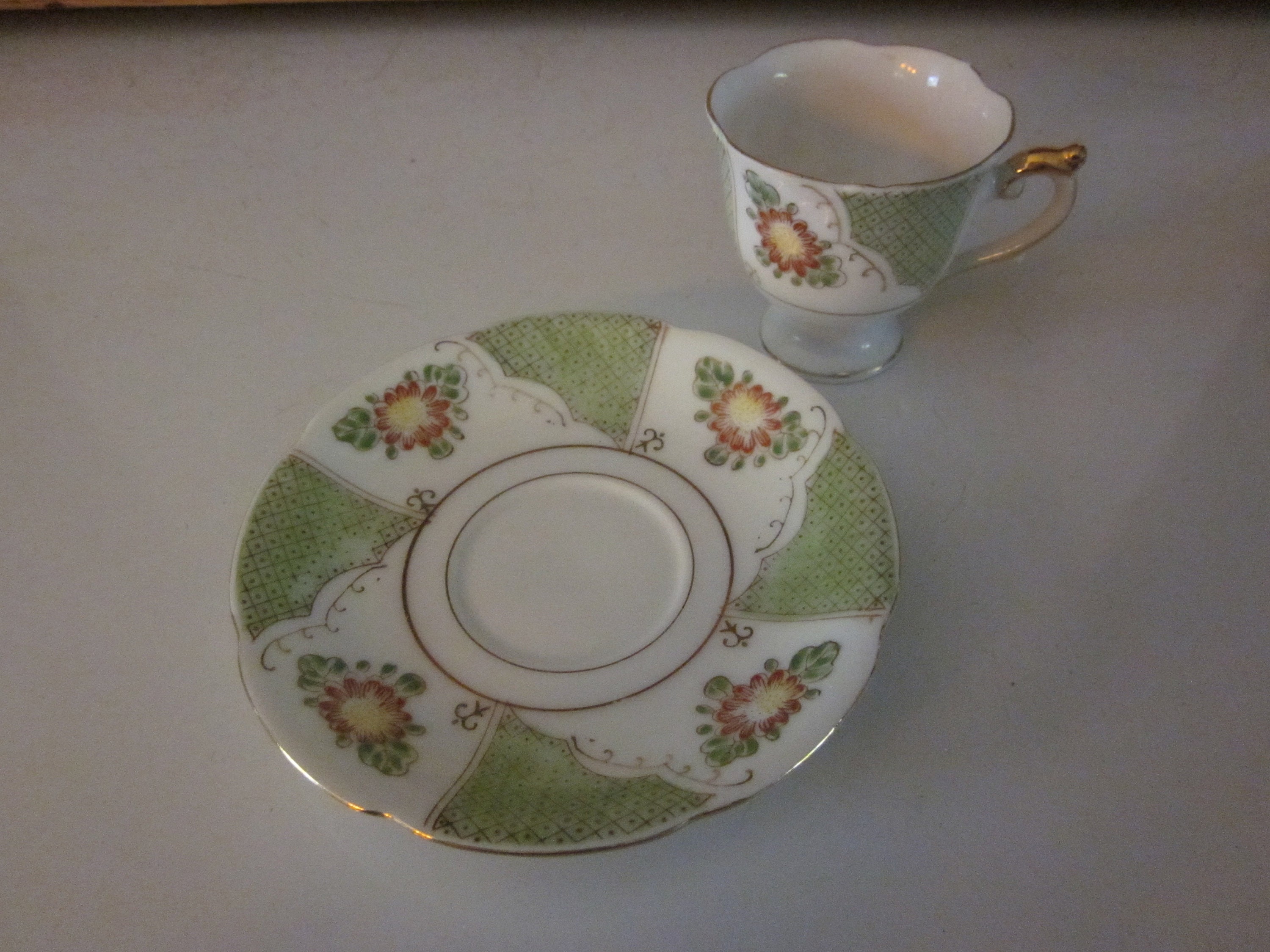 Occupied Japan Demitasse Espresso Cup and Saucer Green White Etsy