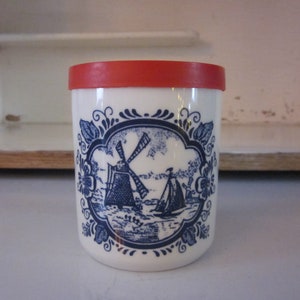 Marne Mosterd Delft style ceramic jar with cover Dutch mustard jar kitchen storage windmill Delft