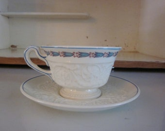 Wedgwood Patrician Morning Glory teacup and saucer embossed teacup Wedgwood England vintage teacup