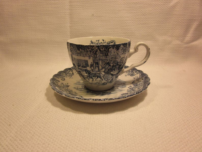 Johnson Brothers blue Coaching Scenes tea cup and saucer English ironstone teacup and saucer