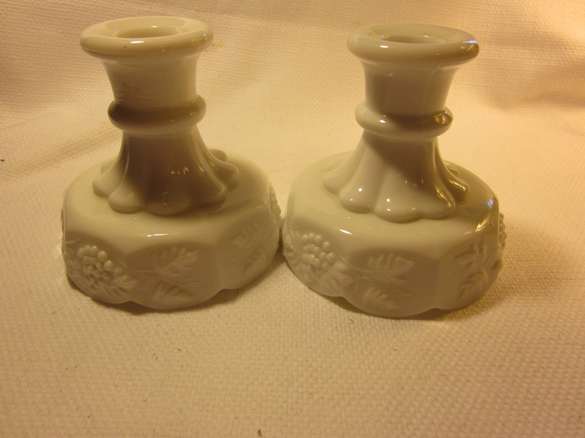 Vintage Westmoreland Milk Glass Candle Holders Pair Candle Etsy