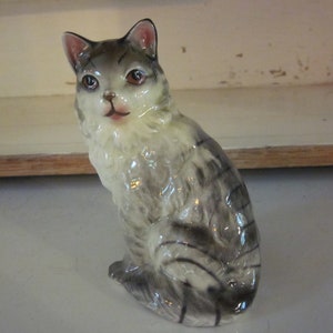 Nippon Yoko Boeki vintage porcelain cat figurine Japan gray tabby cat collectible cat parent pet parent