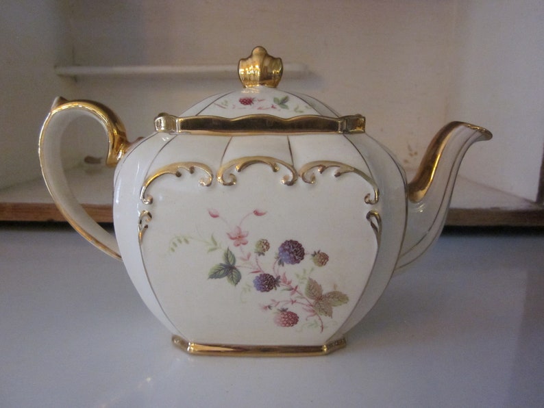 Sadler Cube Teapot Fruit Design Gold Trim Vintage Sadler Cube Etsy