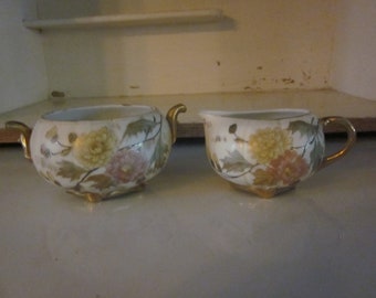 Royal Rudolstadt Pruisen suiker en creamer vintage suiker en creamer chrysanten vergulde accenten