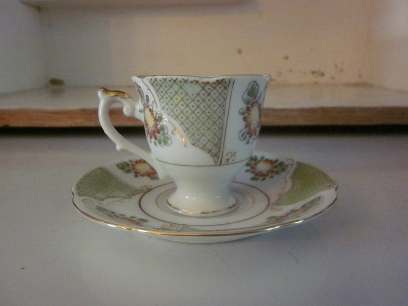 Occupied Japan Demitasse Espresso Cup and Saucer Green White Etsy