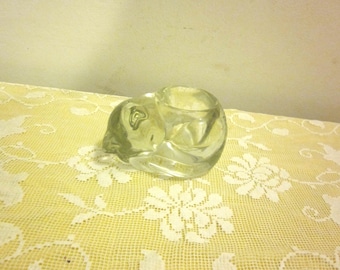 Avon sleeping cat solid glass votive holder Avon cat vintage cat candle holder