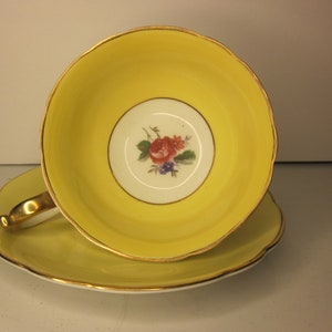 Royal Bayreuth yellow floral teacup and saucer vintage teacup Royal Bayreuth Bavaria yellow band floral medallion